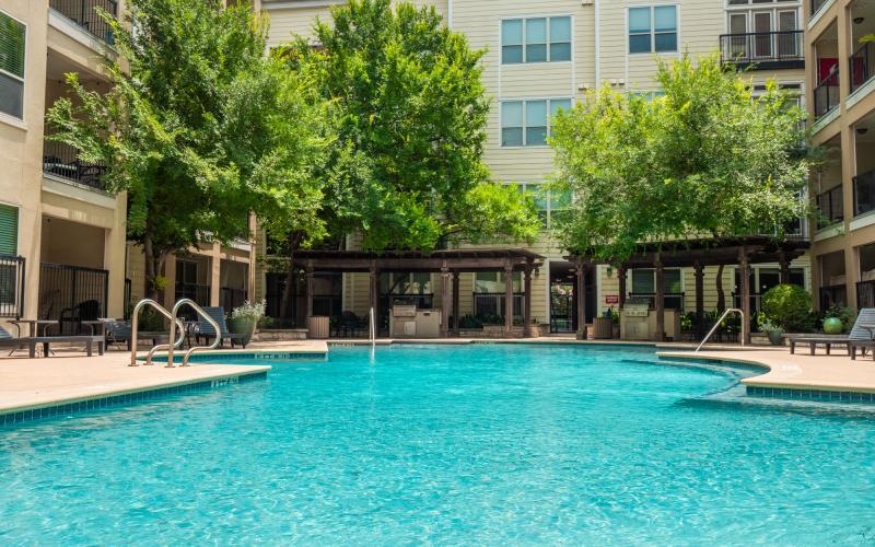 a pool in a courtyard