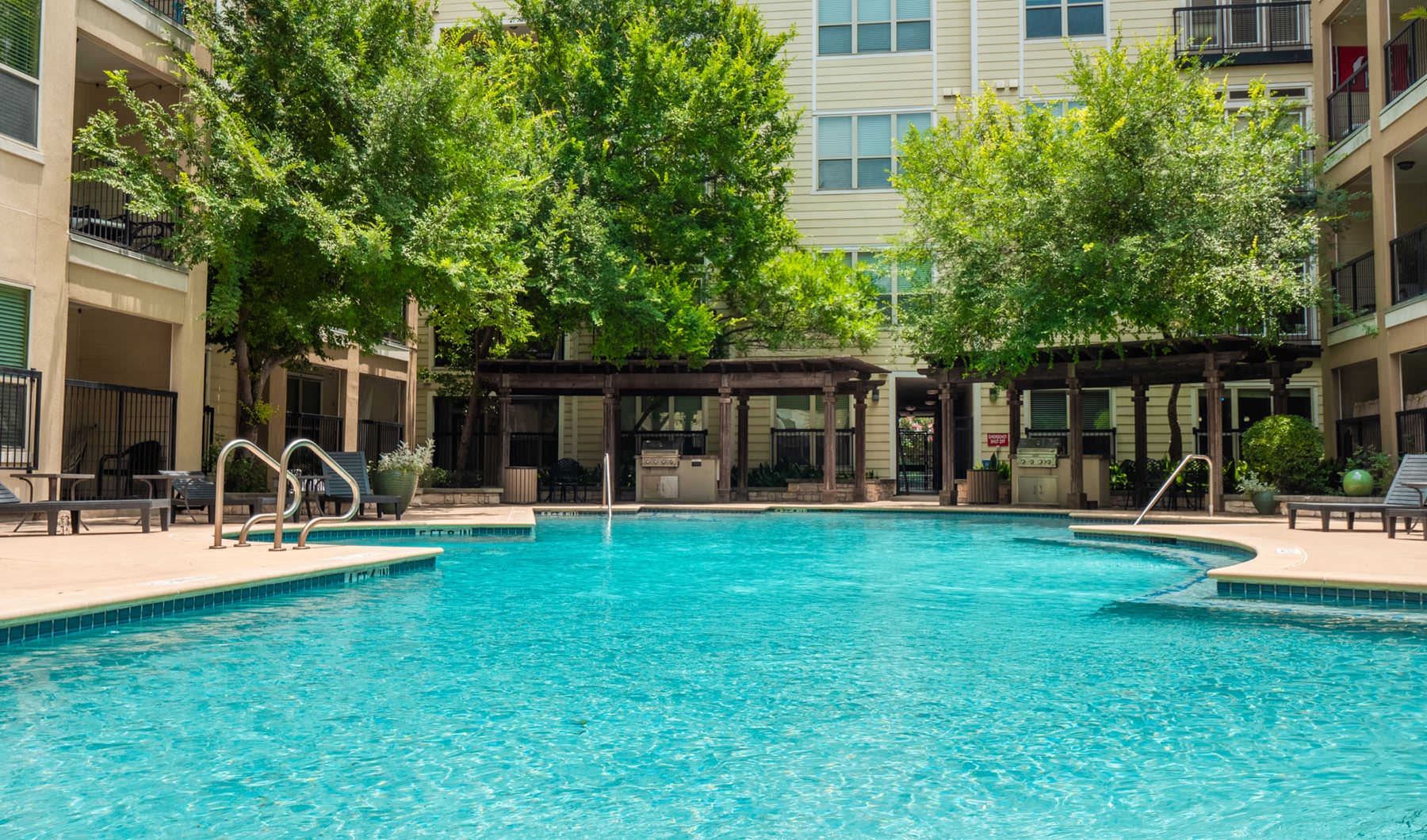 a pool in a courtyard